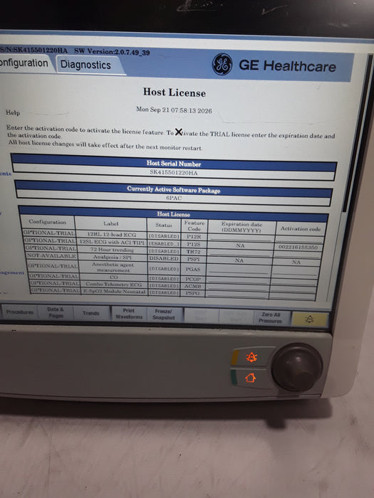 GE Healthcare Carescape B650 Post Anesthesia Care Patient Monitor