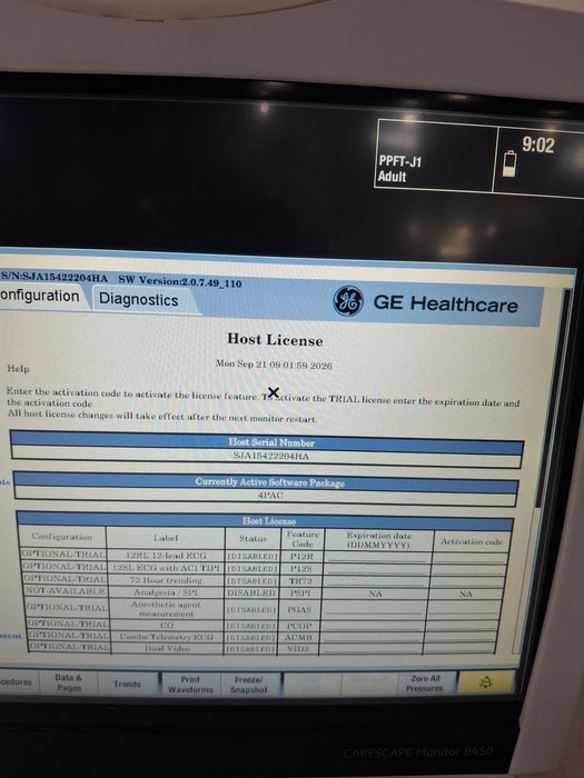 GE Healthcare Carescape B450 Post Anesthesia Care Patient Monitor