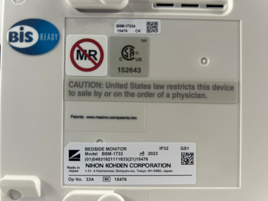 Nihon Kohden BSM-1733 Life Scope PT Transport Patient Monitor