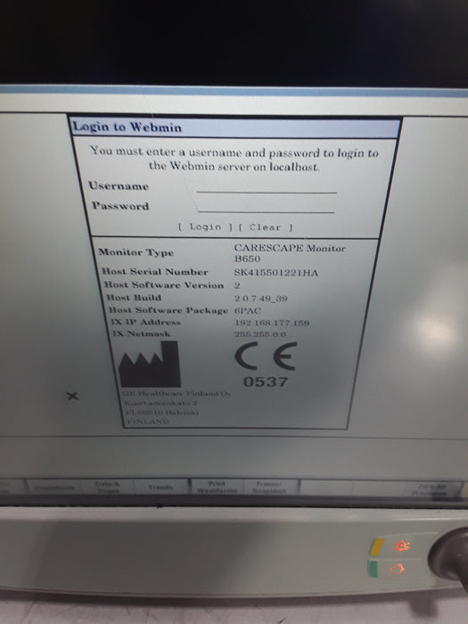 GE Healthcare Carescape B650 Post Anesthesia Care Patient Monitor