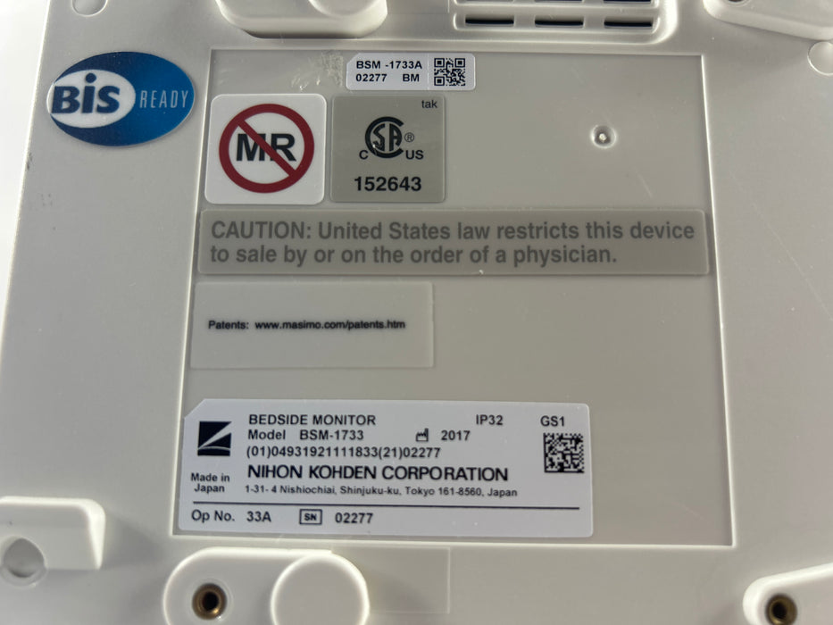 Nihon Kohden BSM-1733 Life Scope PT Transport Patient Monitor