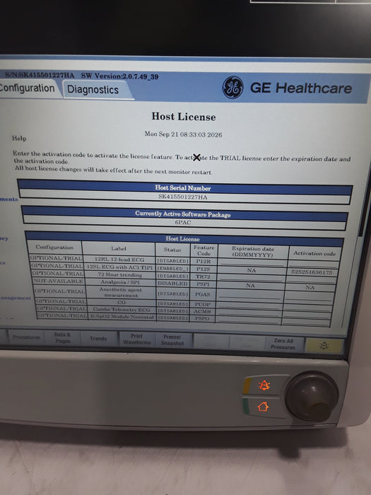 GE Healthcare Carescape B650 Post Anesthesia Care Patient Monitor