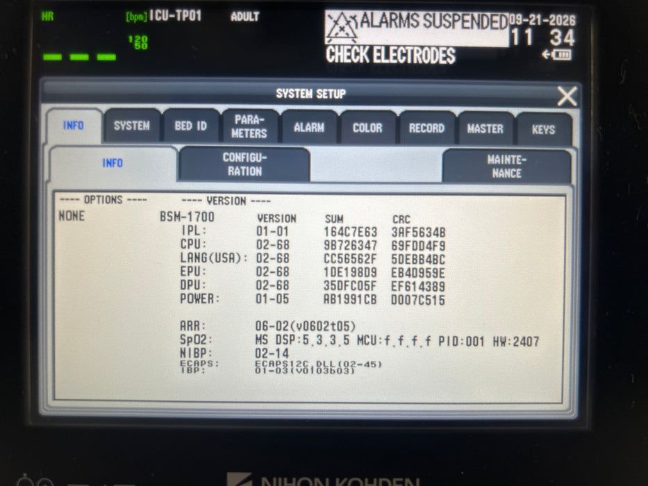 Nihon Kohden BSM-1733 Life Scope PT Transport Patient Monitor