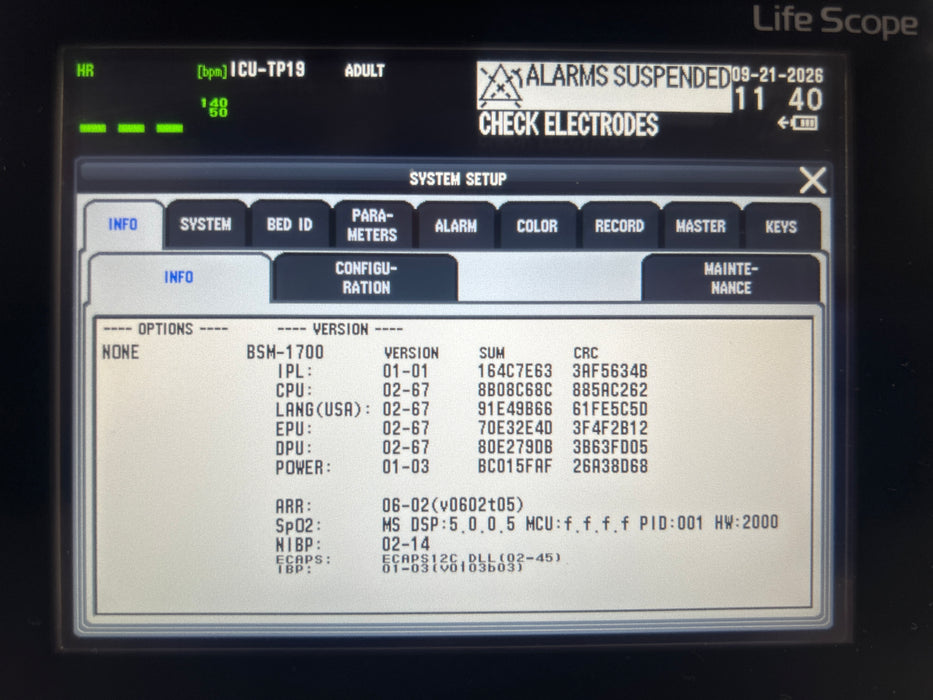 Nihon Kohden BSM-1733 Life Scope PT Transport Patient Monitor