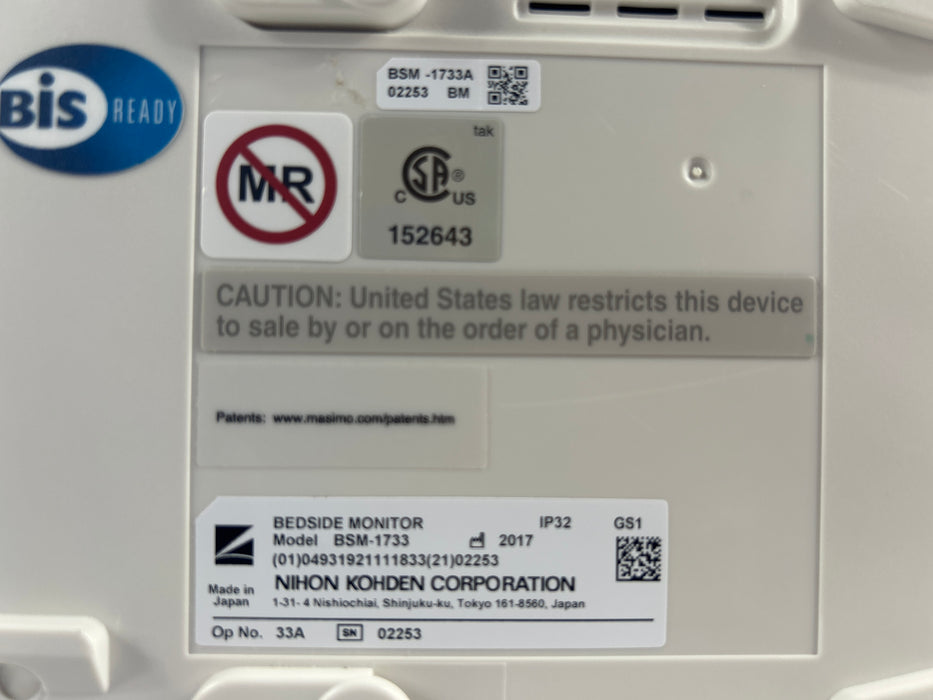 Nihon Kohden BSM-1733 Life Scope PT Transport Patient Monitor
