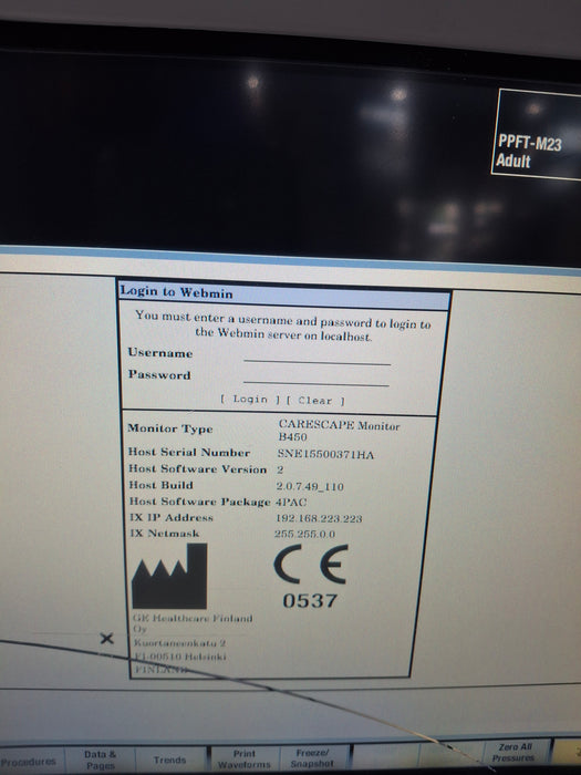 GE Healthcare Carescape B450 Post Anesthesia Care Patient Monitor