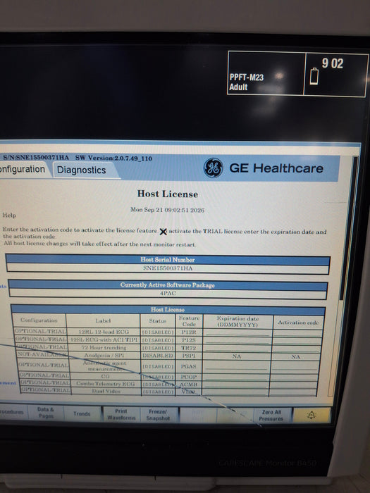 GE Healthcare Carescape B450 Post Anesthesia Care Patient Monitor