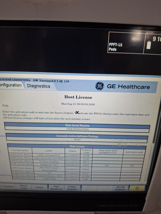 GE Healthcare Carescape B450 Post Anesthesia Care Patient Monitor