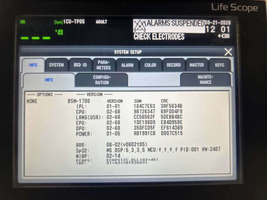 Nihon Kohden BSM-1733 Life Scope PT Transport Patient Monitor