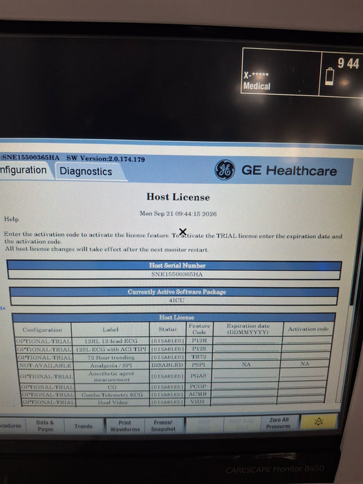 GE Healthcare Carescape B450 Critical Care Patient Monitor
