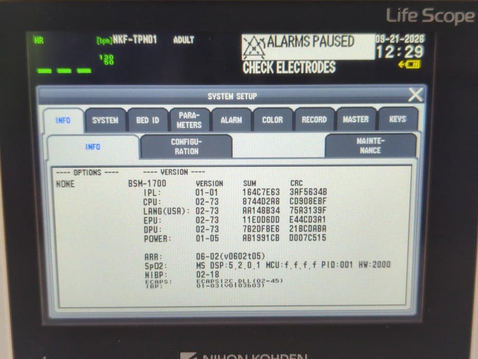 Nihon Kohden BSM-1733 Life Scope PT Transport Patient Monitor