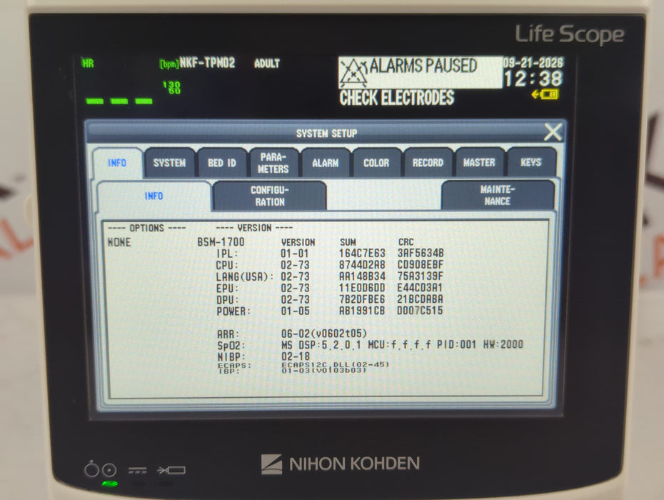Nihon Kohden BSM-1733 Life Scope PT Transport Patient Monitor