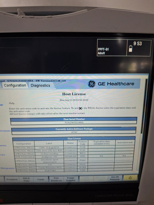 GE Healthcare Carescape B450 Post Anesthesia Care Patient Monitor