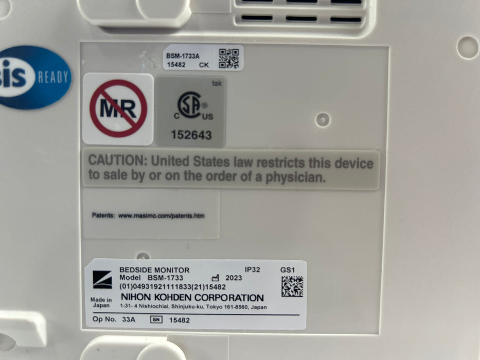 Nihon Kohden BSM-1733 Life Scope PT Transport Patient Monitor