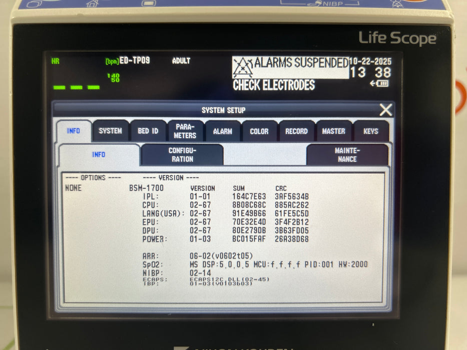Nihon Kohden BSM-1733 Life Scope PT Transport Patient Monitor