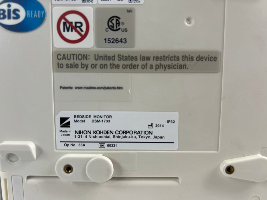 Nihon Kohden BSM-1733 Life Scope PT Transport Patient Monitor
