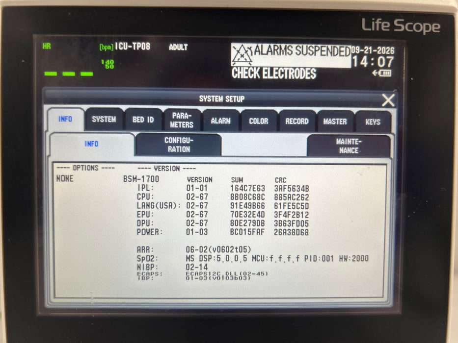 Nihon Kohden BSM-1733 Life Scope PT Transport Patient Monitor