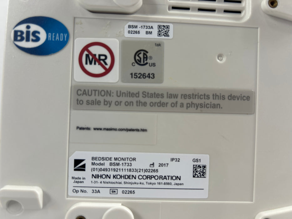 Nihon Kohden BSM-1733 Life Scope PT Transport Patient Monitor