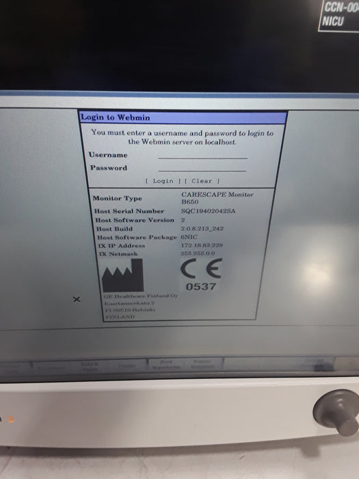 GE Healthcare Carescape B650 Neonatal Care Patient Monitor