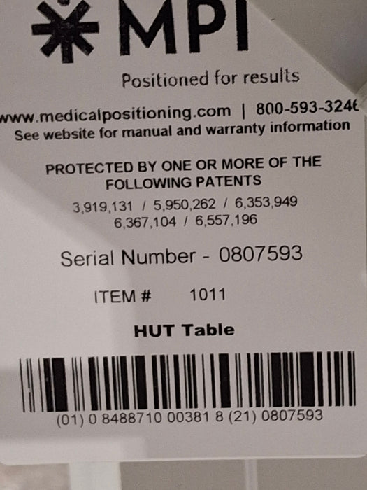 Medical Positioning, Inc. Model 1011 HUT Tilt Table