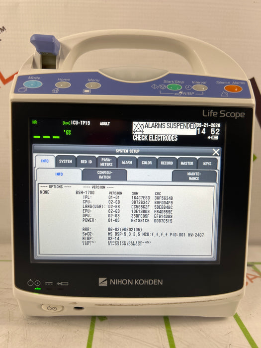 Nihon Kohden BSM-1733 Life Scope PT Transport Patient Monitor