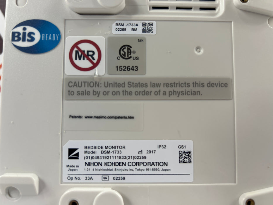 Nihon Kohden BSM-1733 Life Scope PT Transport Patient Monitor