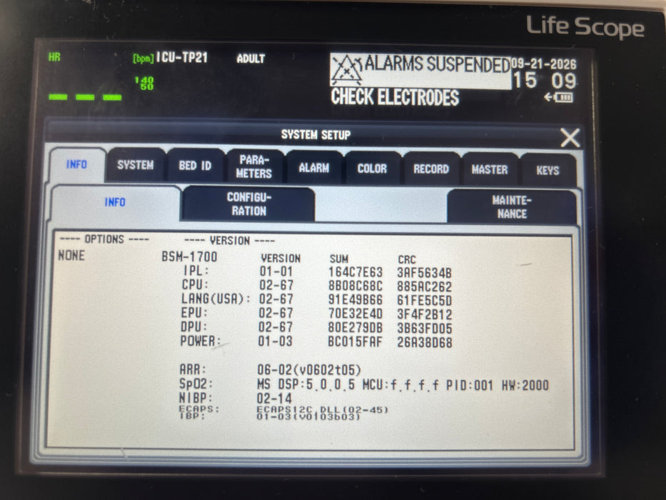 Nihon Kohden BSM-1733 Life Scope PT Transport Patient Monitor
