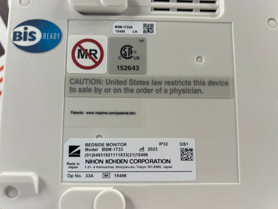 Nihon Kohden BSM-1733 Life Scope PT Transport Patient Monitor