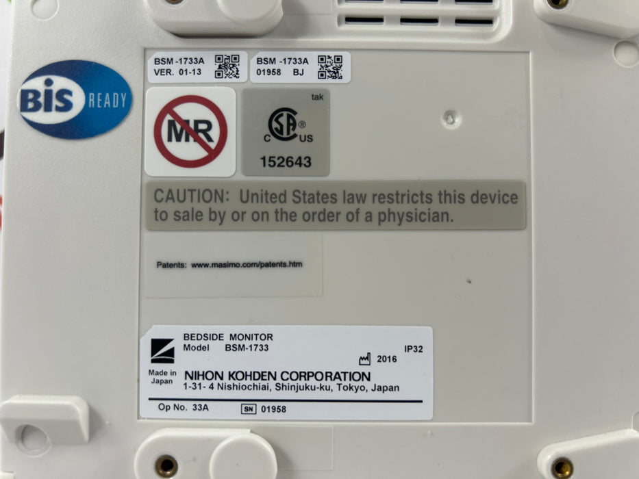 Nihon Kohden BSM-1733 Life Scope PT Transport Patient Monitor