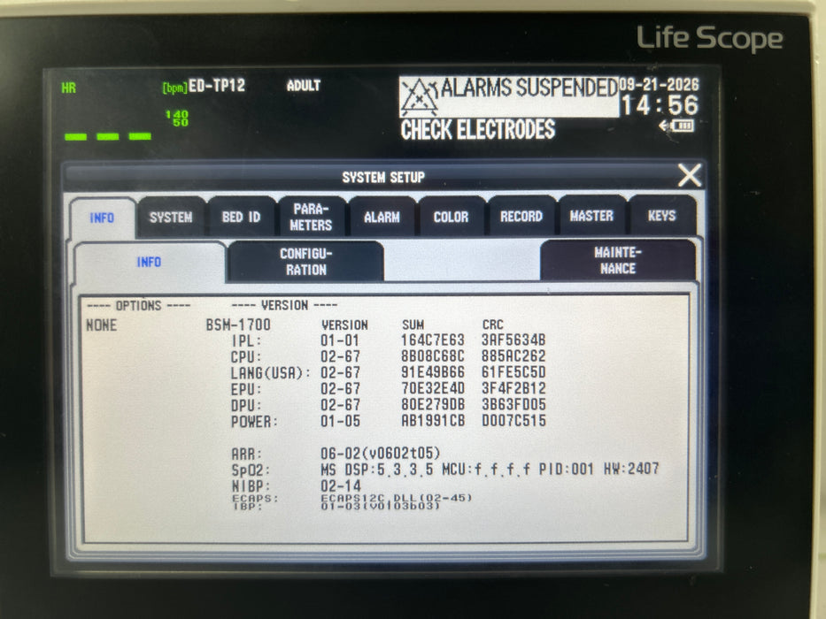 Nihon Kohden BSM-1733 Life Scope PT Transport Patient Monitor