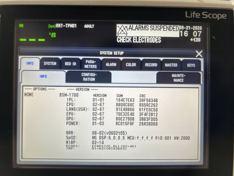 Nihon Kohden BSM-1733 Life Scope PT Transport Patient Monitor