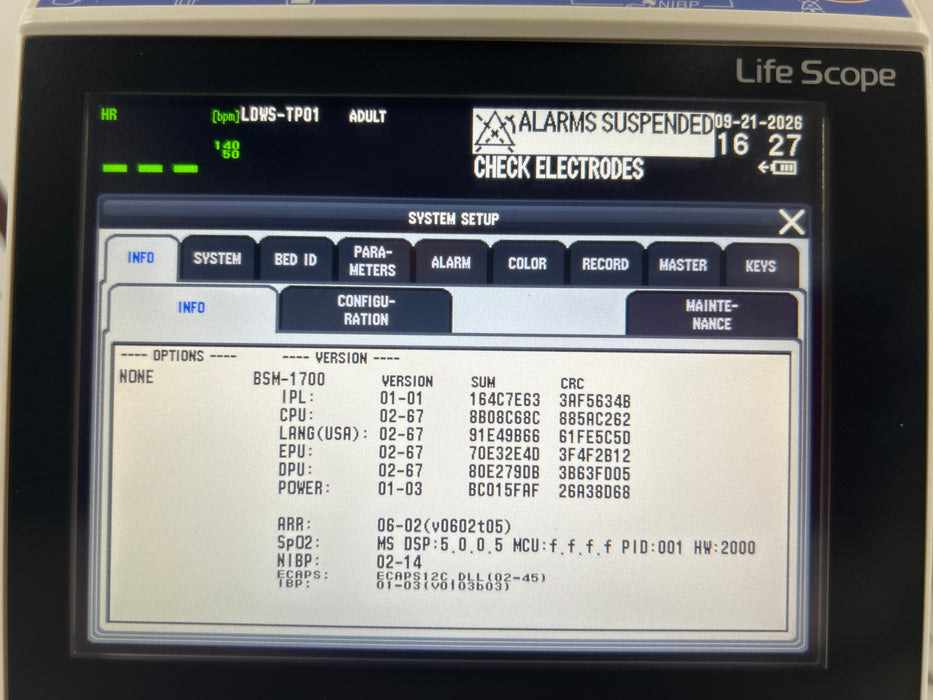 Nihon Kohden BSM-1733 Life Scope PT Transport Patient Monitor