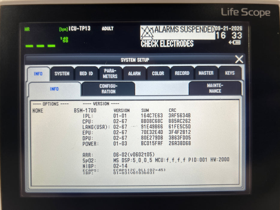 Nihon Kohden BSM-1733 Life Scope PT Transport Patient Monitor