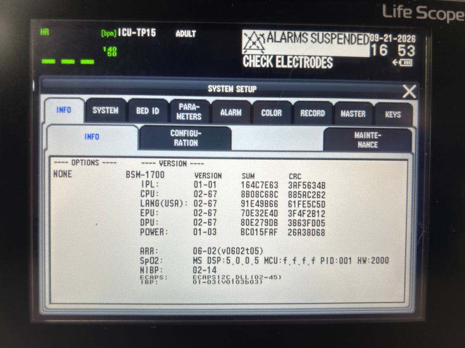 Nihon Kohden BSM-1733 Life Scope PT Transport Patient Monitor