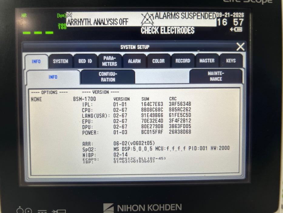 Nihon Kohden BSM-1733 Life Scope PT Transport Patient Monitor