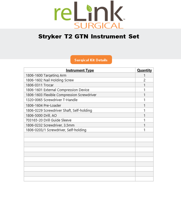 Stryker T2 GTN Instrument Set