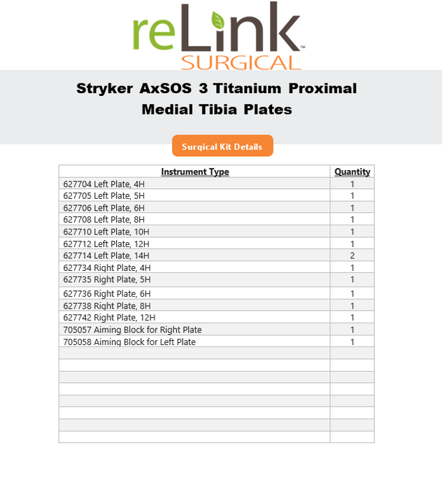Stryker AxSOS 3 Proximal Medial Tibia Plates Set
