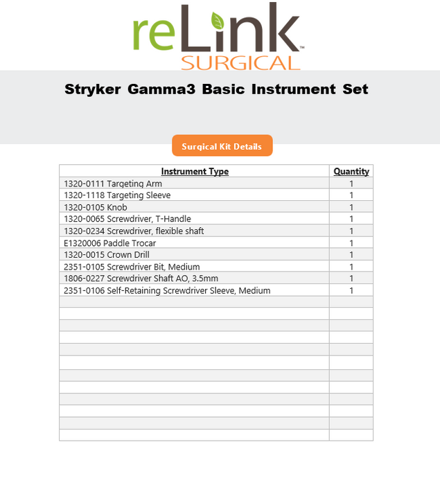 Stryker Gamma3 System Basic Instrument Set