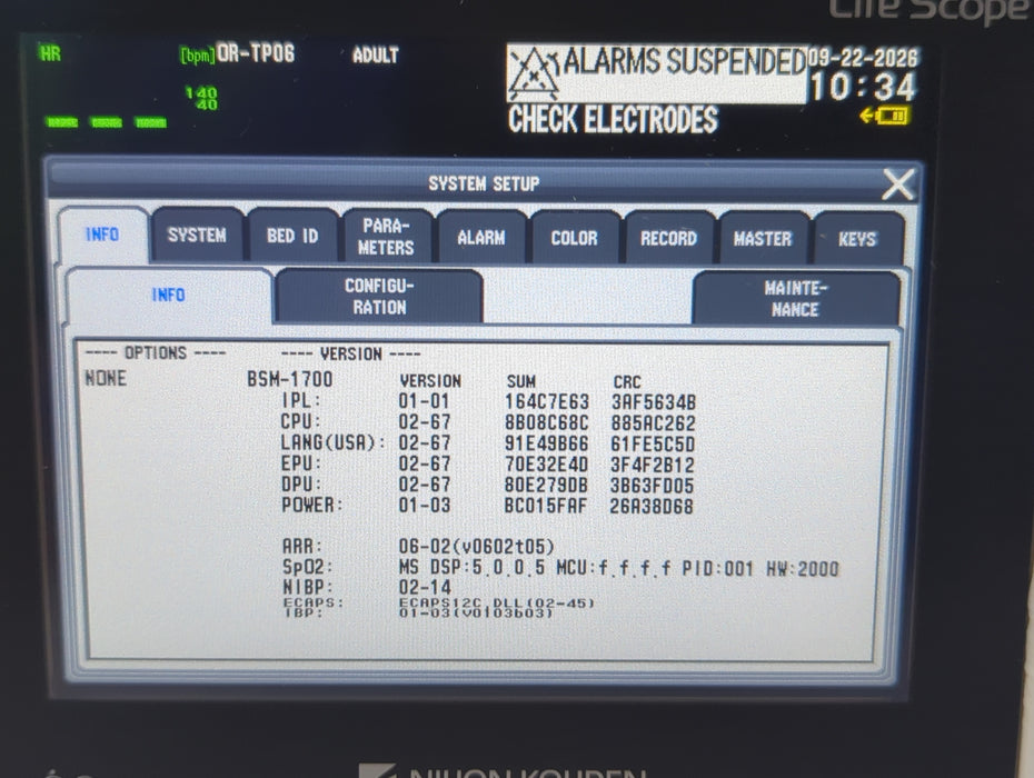 Nihon Kohden BSM-1733 Life Scope PT Transport Patient Monitor