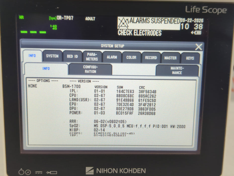 Nihon Kohden BSM-1733 Life Scope PT Transport Patient Monitor