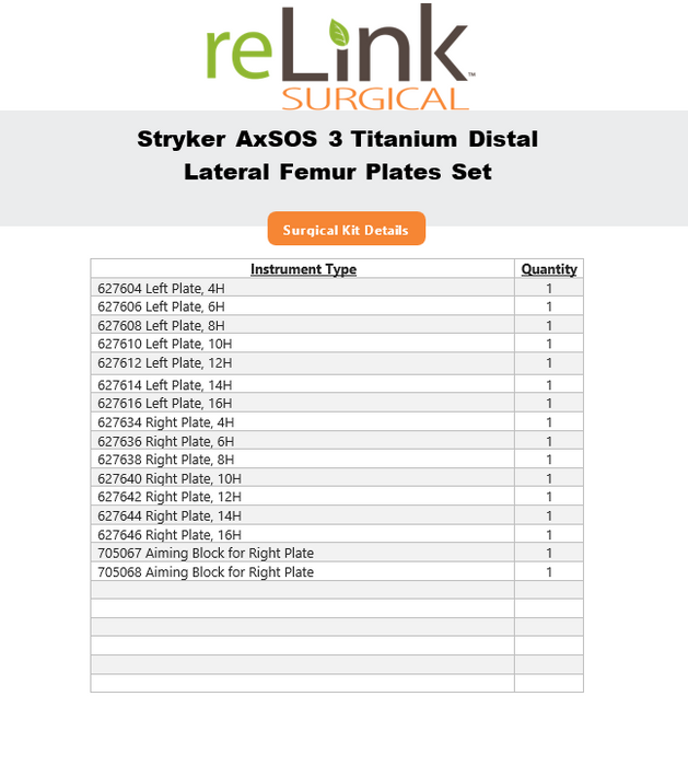 Stryker AxSOS Titanium Distal Lateral Femur Plates