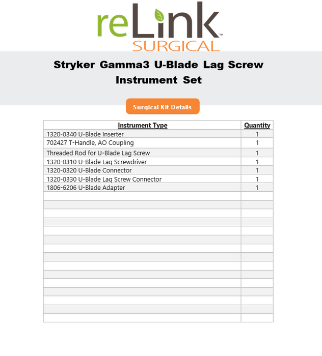 Stryker Gamma3 U-Blade Lag Screw Instrument Set