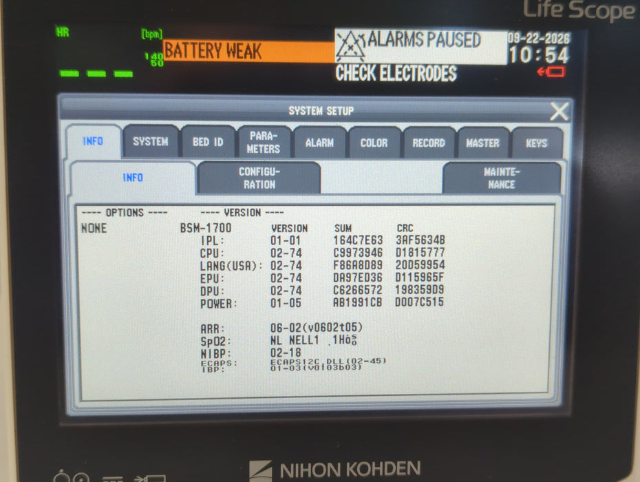 Nihon Kohden BSM-1753 Life Scope PT Transport Patient Monitor