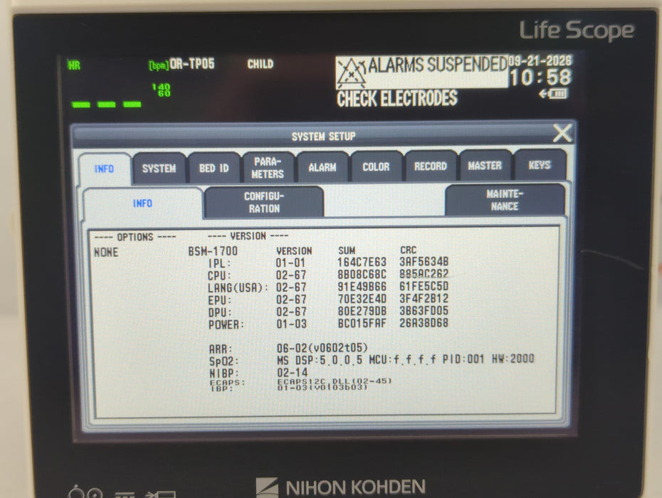 Nihon Kohden BSM-1733 Life Scope PT Transport Patient Monitor