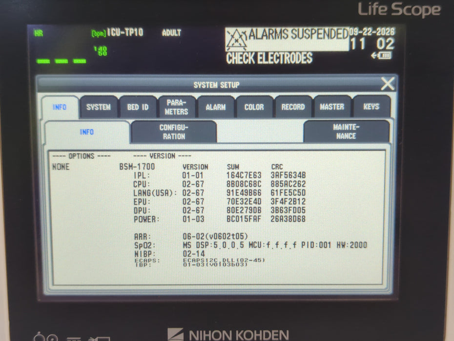 Nihon Kohden BSM-1733 Life Scope PT Transport Patient Monitor