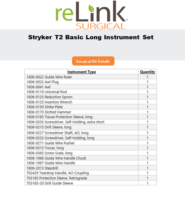 Stryker T2 Basic Long Instrument Set