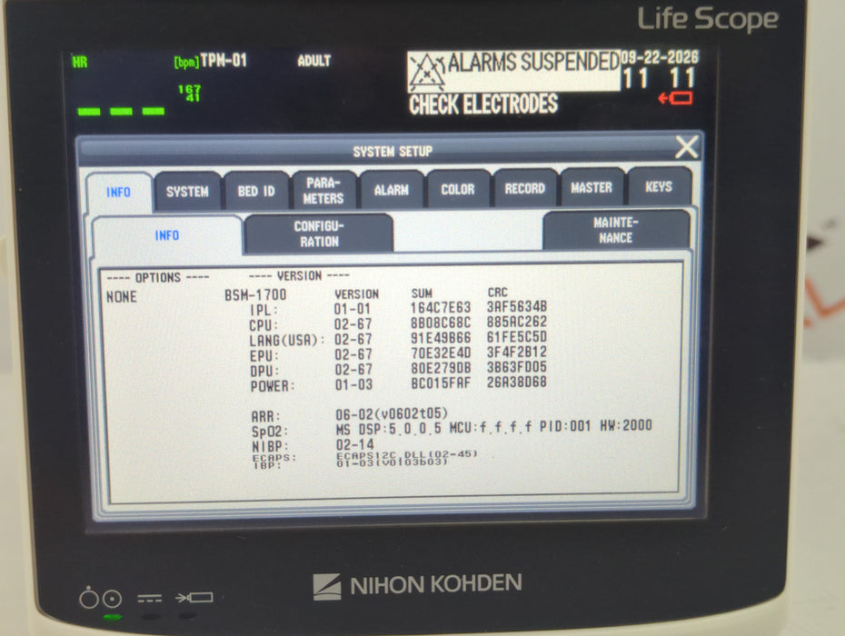 Nihon Kohden BSM-1733 Life Scope PT Transport Patient Monitor