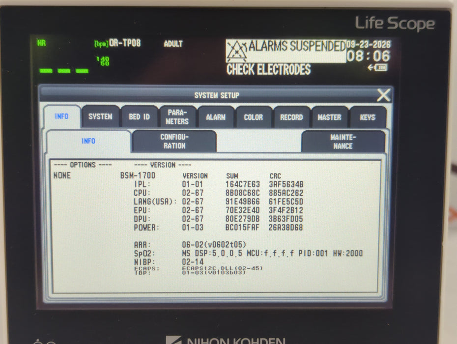 Nihon Kohden BSM-1733 Life Scope PT Transport Patient Monitor
