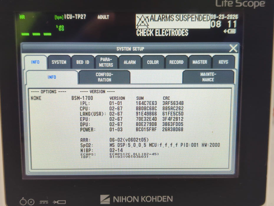 Nihon Kohden BSM-1733 Life Scope PT Transport Patient Monitor