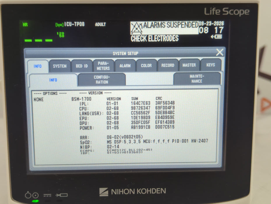 Nihon Kohden BSM-1733 Life Scope PT Transport Patient Monitor